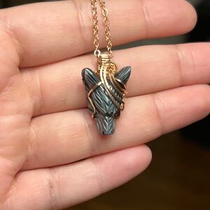 Mini Hematite Wolf on 18'' 14K Rose gold-filled Chain